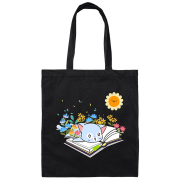 Cute Cat In Spring, Cat With Book Under The Sun Canvas Tote Bag