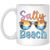 Salty Beach, Summer Vacation, Sunglasses With Sea White Mug