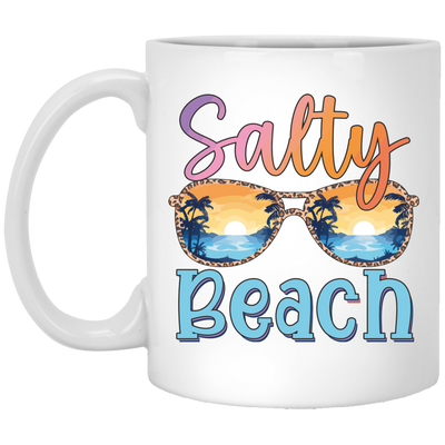 Salty Beach, Summer Vacation, Sunglasses With Sea White Mug