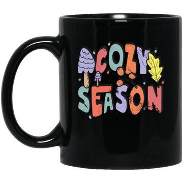 Cozy Season, Fall, Autumn, Groovy Fall Season Black Mug