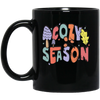 Cozy Season, Fall, Autumn, Groovy Fall Season Black Mug