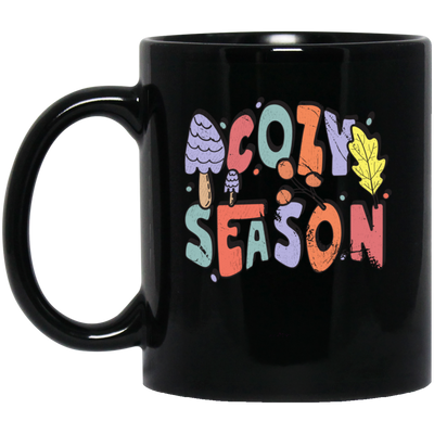 Cozy Season, Fall, Autumn, Groovy Fall Season Black Mug