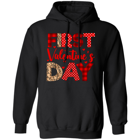 First Valentine's Day, Cute Valentine, Heart Pattern Pullover Hoodie