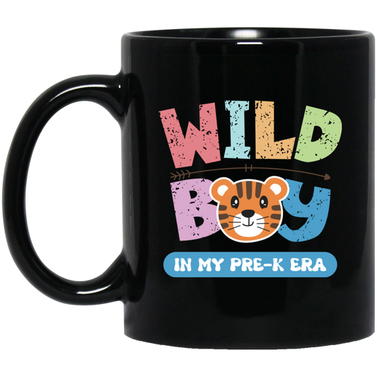 Wild Boy In My Pre-K Era, Pre-K Baby, Retro Wild Boy Black Mug