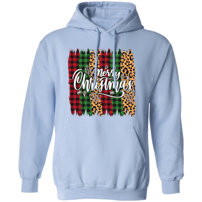 Plaid Pattern, Retro Christmas, Leopard Christmas, Merry Christmas, Trendy Christmas Pullover Hoodie