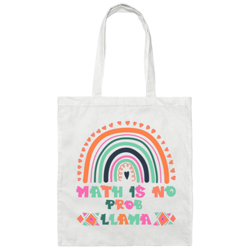 Math Is No Prob-Llama, No Problem, Retro Rainbow Canvas Tote Bag