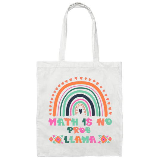 Math Is No Prob-Llama, No Problem, Retro Rainbow Canvas Tote Bag