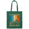 The Mountain Are Calling, And I Must Go, Retro Mountain Lover, Hiking Canvas Tote Bag
