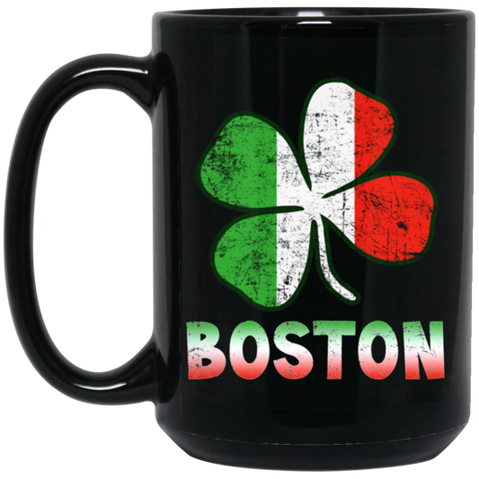 Boston Irish Flag, St Patricks Day, Patrick Gift, Love Boston Gift Black Mug