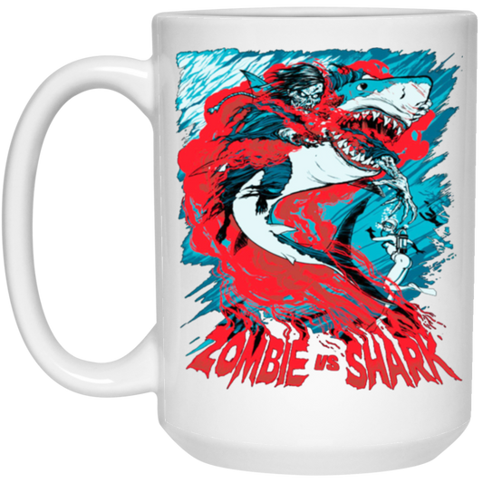 Fight Shark Vs Zombie, Zombie Fight Shark, Horror Gift, Scare Zombie White Mug