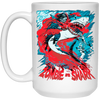 Fight Shark Vs Zombie, Zombie Fight Shark, Horror Gift, Scare Zombie White Mug