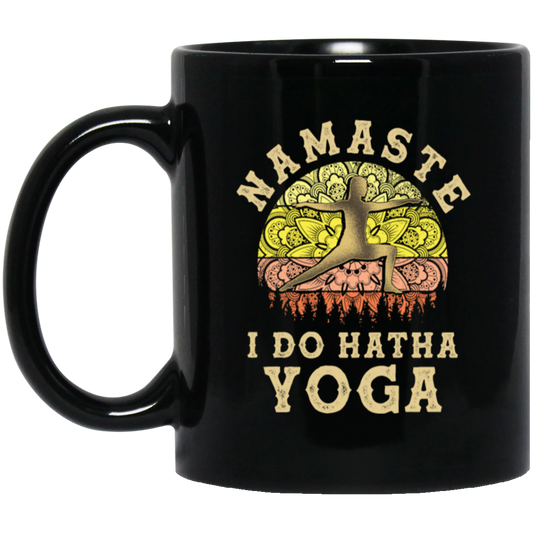 Namaste Lover, I Do Hatha Yoga, Doing Hatha, Love Yoga Retro Style Black Mug