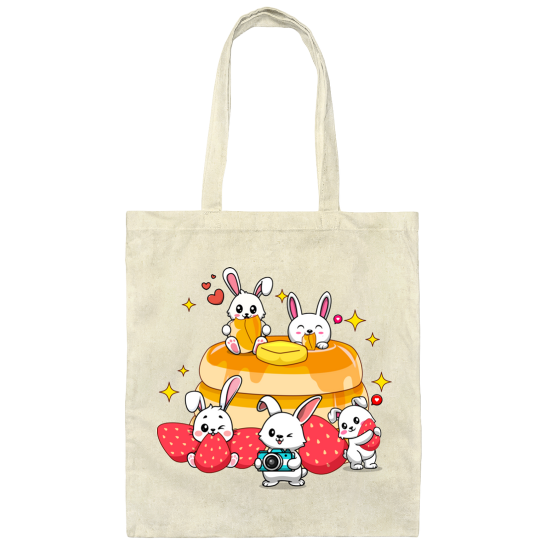 Bunnies With Pancake, Strawberries And Pancake Canvas Tote Bag