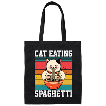Retro Cat Lover, Cat Eating Spaghetti, Japanese Spaghetti, Love Ramen Canvas Tote Bag