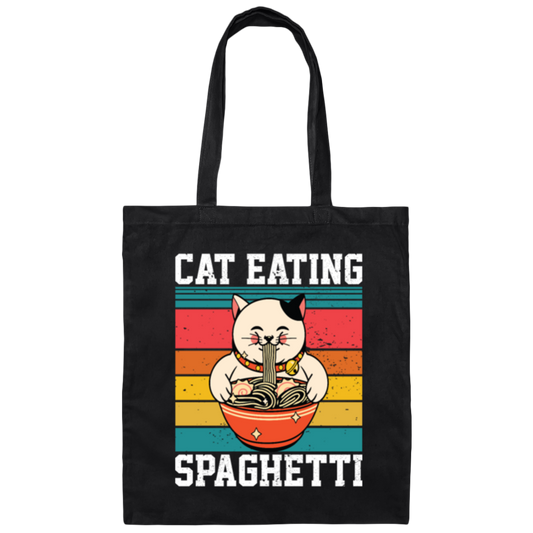 Retro Cat Lover, Cat Eating Spaghetti, Japanese Spaghetti, Love Ramen Canvas Tote Bag