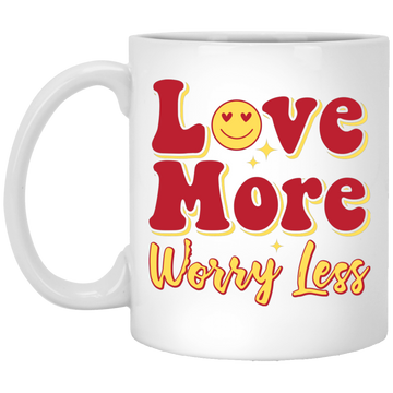 Love More, Worry Less, Smile Face, Bling Love White Mug