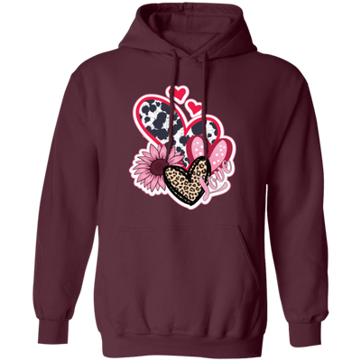 Love Heart, Valentine Heart, Pink Heart, Pink Sunflower, Leopard Heart Pullover Hoodie