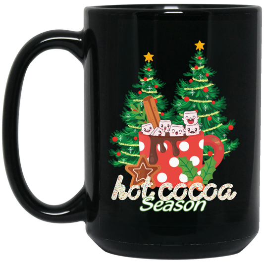 Hot Cocoa Season, Cute Cocoa Cup, Cute Mashmallow, Merry Christmas, Trendy Christmas Black Mug