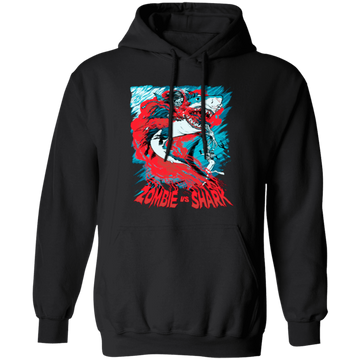 Fight Shark Vs Zombie, Zombie Fight Shark, Horror Gift, Scare Zombie Pullover Hoodie