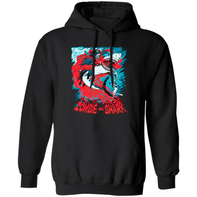 Fight Shark Vs Zombie, Zombie Fight Shark, Horror Gift, Scare Zombie Pullover Hoodie