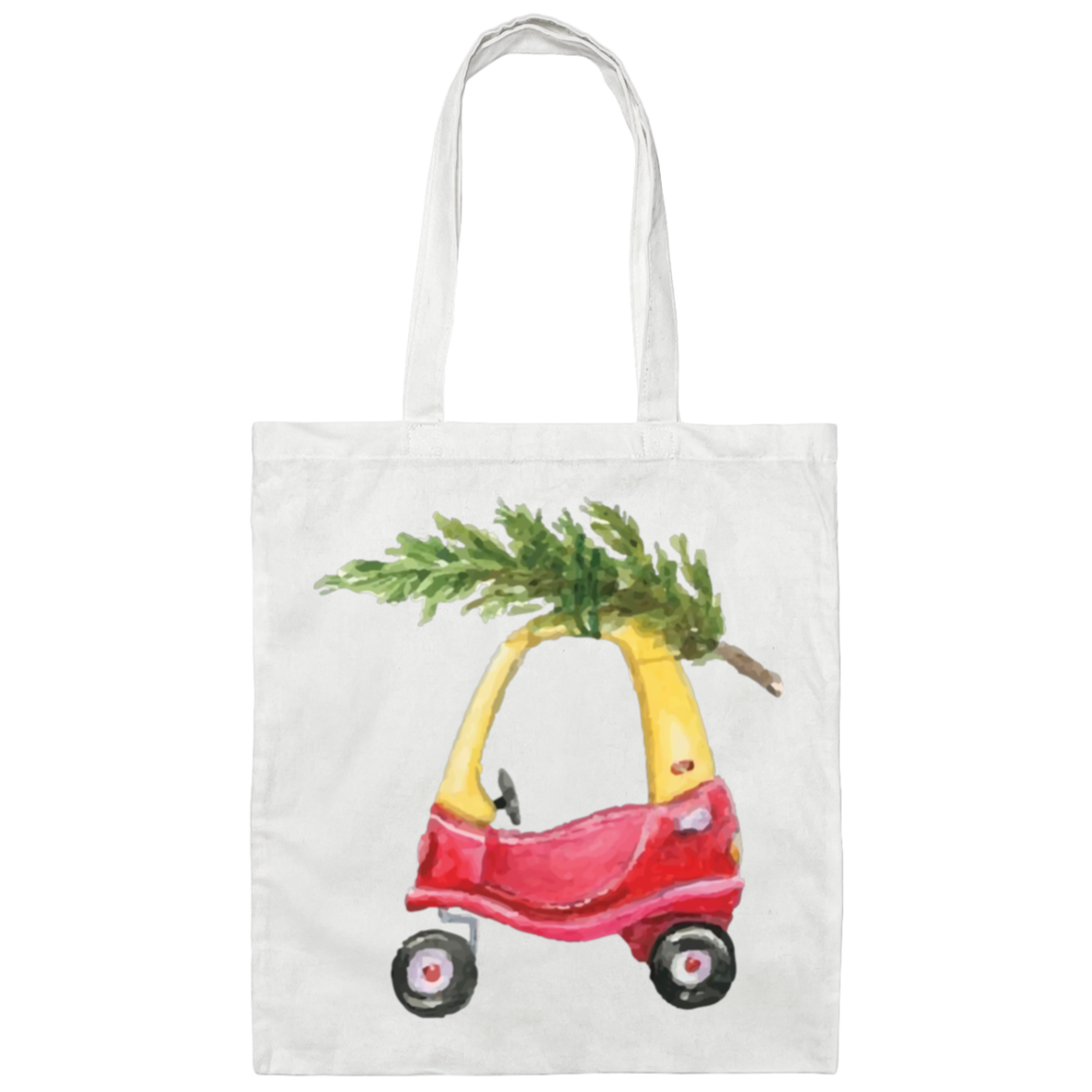 Baby Car Watercolor, Car Bring Xmas Tree, Cute Xmas Car, Merry Christmas, Trendy Chrismas Canvas Tote Bag