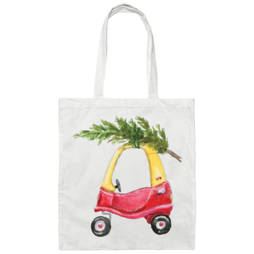 Baby Car Watercolor, Car Bring Xmas Tree, Cute Xmas Car, Merry Christmas, Trendy Chrismas Canvas Tote Bag