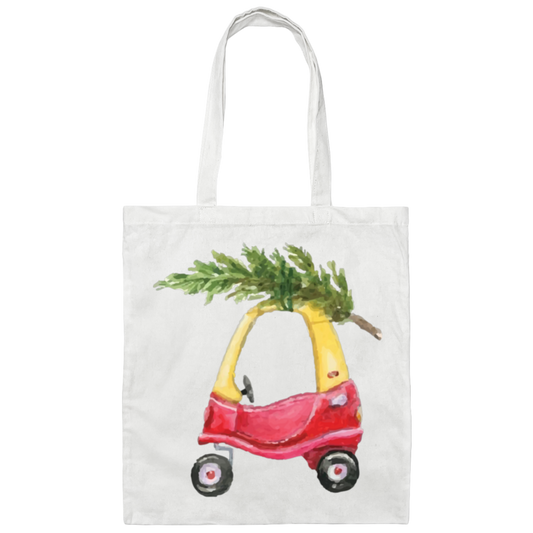 Baby Car Watercolor, Car Bring Xmas Tree, Cute Xmas Car, Merry Christmas, Trendy Chrismas Canvas Tote Bag