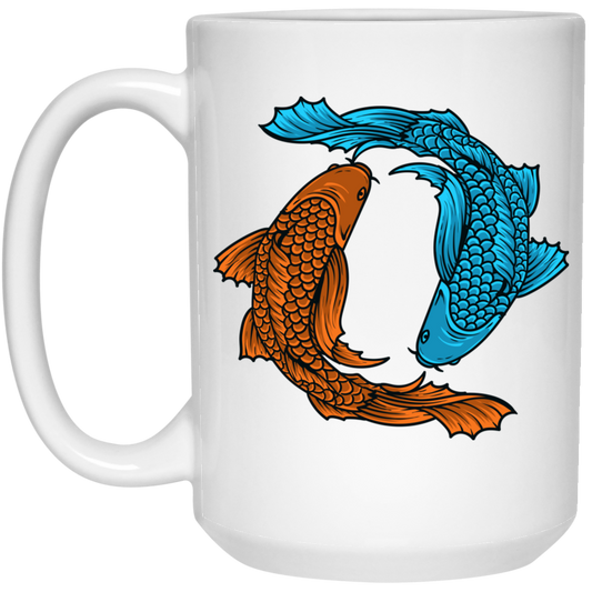 Koi Fish, Two Fishes Together, Good Luck, Prosperity, Perseverance White Mug