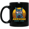 1989 Birthday Gift, Cat Lover Gift, Awesome Since 1989, Retro Cat Gift Black Mug