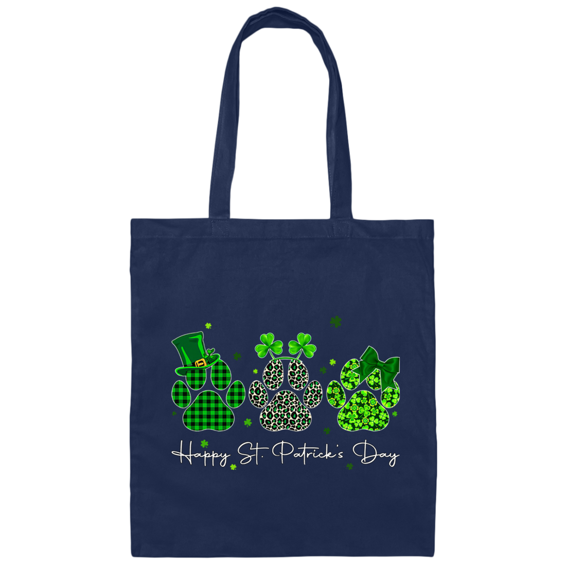 Love Shamrock Paw St Patrick Cute Cat Paw Irish Patrick Day Canvas Tote Bag