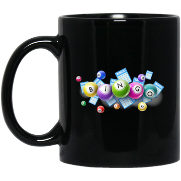 Bingo Balls And Bingo Tickets, Lottery Ticket, Win Bingo Black Mug