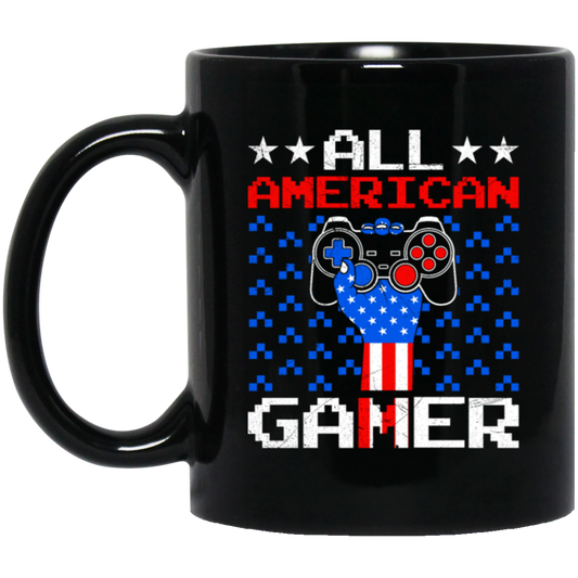 All American Gamer, America Gaming, American Flag Black Mug