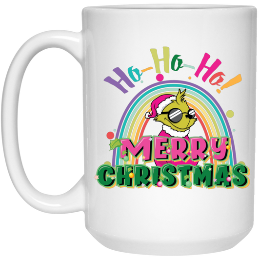 Ho Ho Ho, Grinch Christmas, Rainbow Christmas, Merry Christmas, Trendy Christmas White Mug