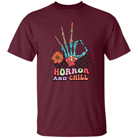 Horror And Chill, Skeleton Hand, Okay Sign, Groovy Skeleton Unisex T-Shirt