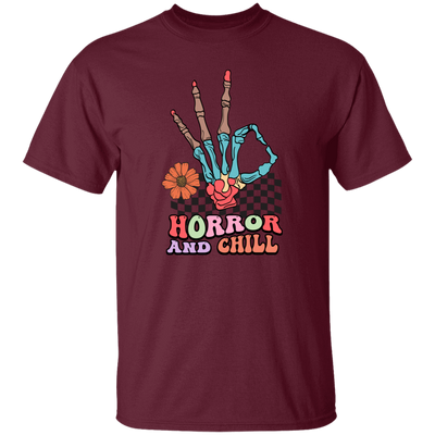 Horror And Chill, Skeleton Hand, Okay Sign, Groovy Skeleton Unisex T-Shirt