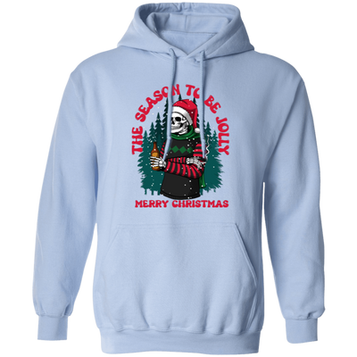 The Season To Be Jolly, Merry Christmas, Trendy Christmas, Skeleton Santa Pullover Hoodie