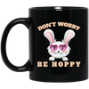 Don't Worry, Be Hoppy, Rabbit Wear Heart Glasses Black Mug