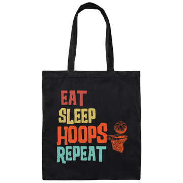 Basketball Gift, Eat Sleep Hoops Repeat Png, Retro Basketball Sport Canvas Tote Bag