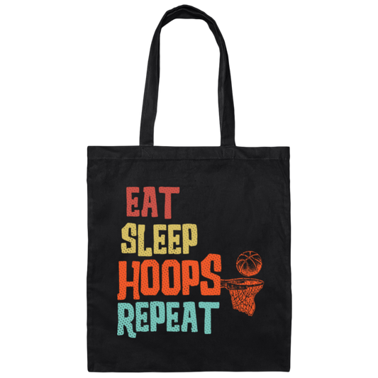 Basketball Gift, Eat Sleep Hoops Repeat Png, Retro Basketball Sport Canvas Tote Bag