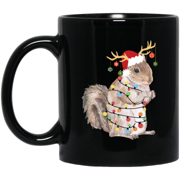 Squirrel Christmas, Merry Christmas, Christmas Lights, Funny Squirrel Black Mug