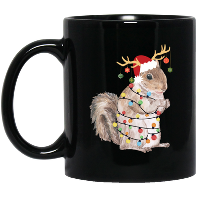 Squirrel Christmas, Merry Christmas, Christmas Lights, Funny Squirrel Black Mug