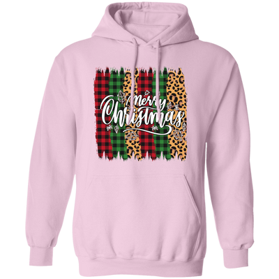 Plaid Pattern, Retro Christmas, Leopard Christmas, Merry Christmas, Trendy Christmas Pullover Hoodie