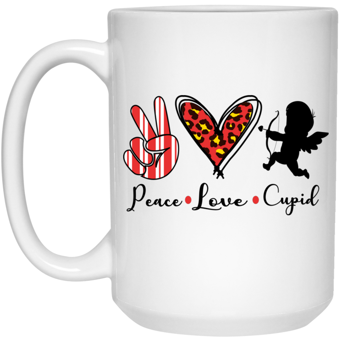 Peace Love Cupid, Leopard Heart, Cupid Lover, Valentine's Day, Trendy Valentine White Mug