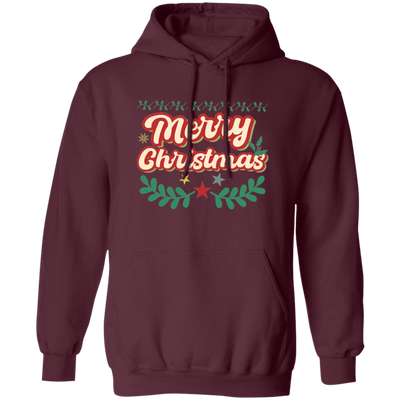 Merry Christmas, Xmas Pattern, 3D Text Christmas, Merry Christmas, Trendy Christmas Pullover Hoodie