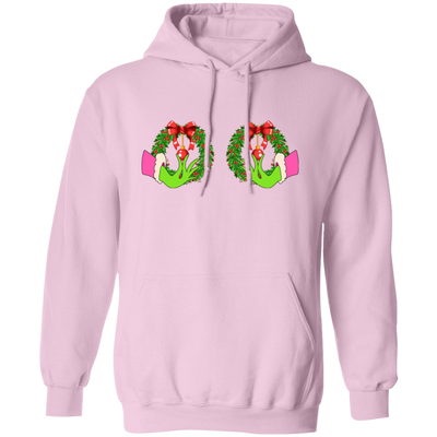 Funny Christmas, Grinch's Hands On The Boobs, Merry Titsmas, Merry Christmas, Trendy Chrismas Pullover Hoodie