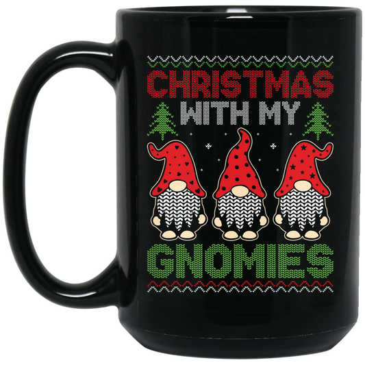 Christmas With My Gnomies, Xmas Gnome, Santa Gnome Black Mug