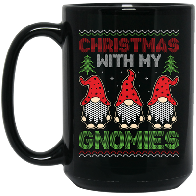 Christmas With My Gnomies, Xmas Gnome, Santa Gnome Black Mug