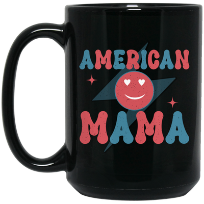 Mama American, Groovy Mama, Retro Mama, Smile Icon Black Mug