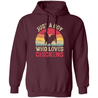 Just A Boy Who Loves Chickens, Retro Chicken Lover Pullover Hoodie