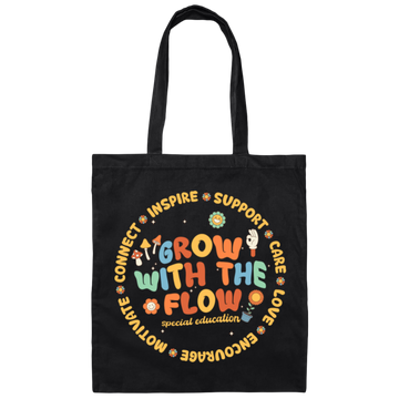Grow With The Flow, Inspire, Support, Careful, Groovy Style Canvas Tote Bag